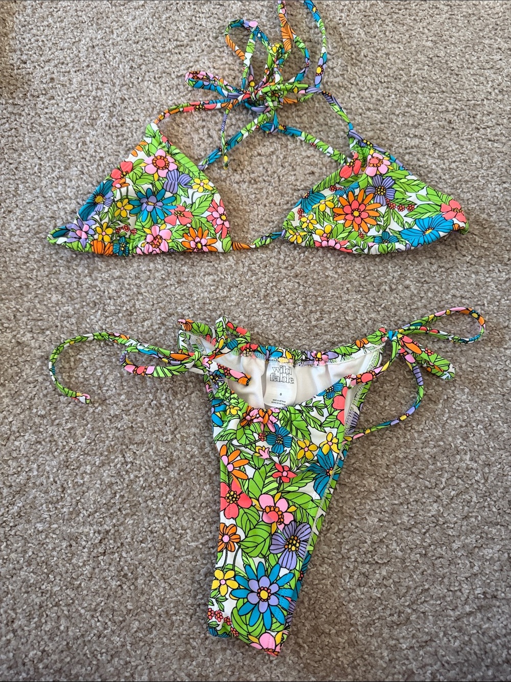 wild fable Bright Floral Tie-Side Bikini Set in Green, Blue, Pink, Yellow